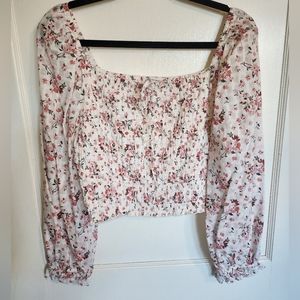 American Eagle Outfitters Floral Ruched Long Sleeve Crop Top XL